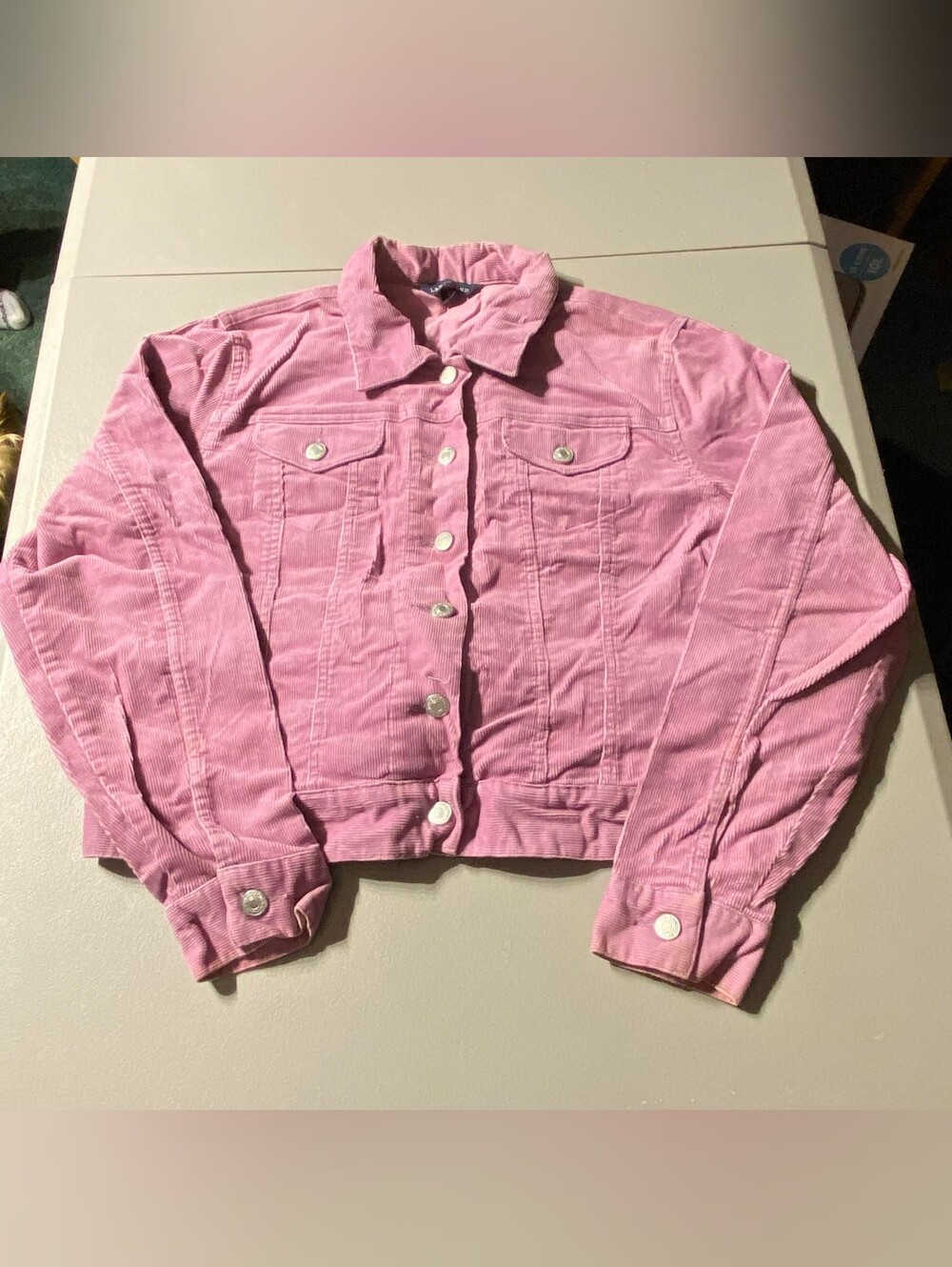 Lands' End Corduroy Trucker Jacket Women's Medium M Lavender Pink Cord Grunge